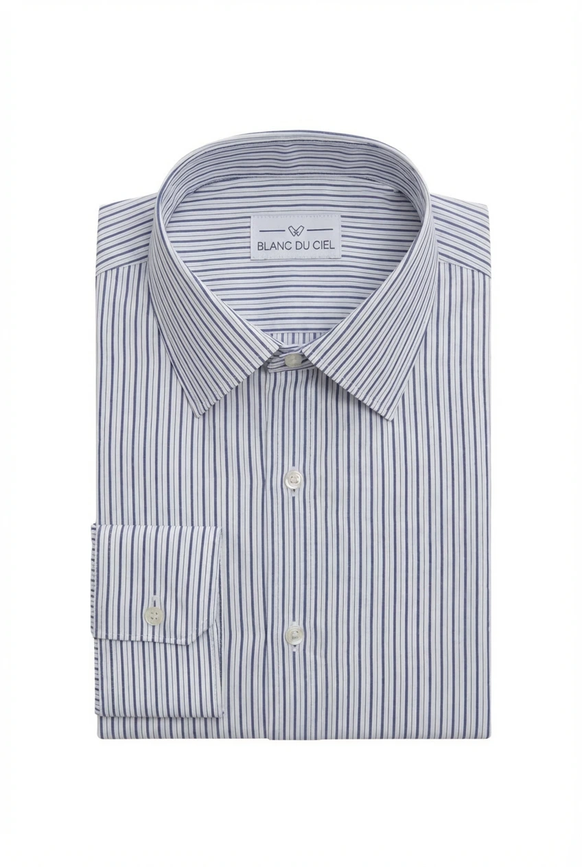 CHEMISE HOMME L’ÉCHAPPÉE RAYÉE BLEUE MARINE