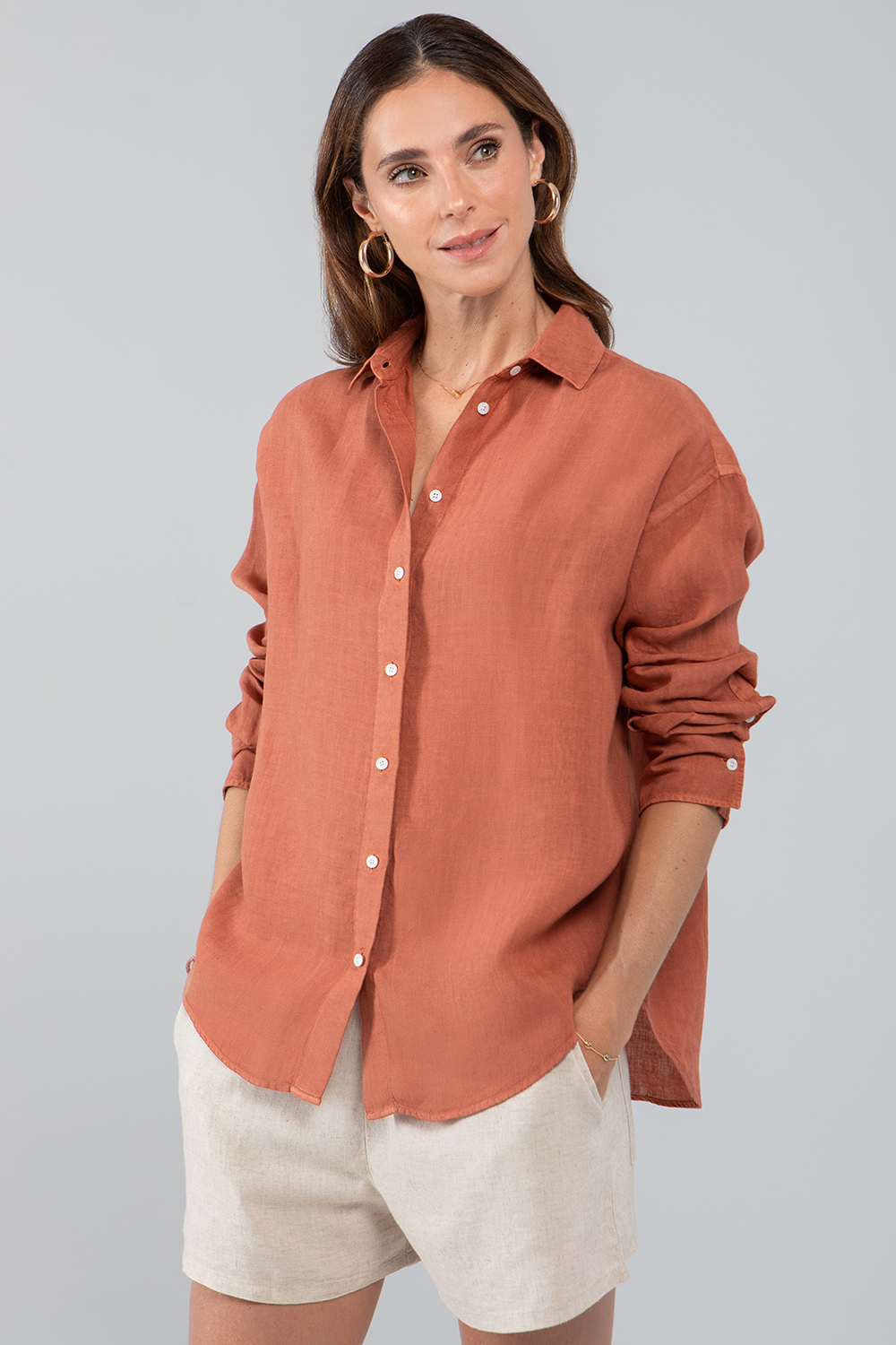 CHEMISE FEMME LA BOHÈME LIN TERRACOTTA